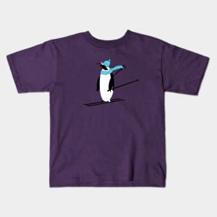 AnimalCreations Totally Rad Penguin Cartoon Skier Kids T-Shirt